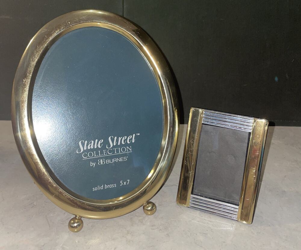 Burnes State Street Gold Solid Brass Oval Footed 5 x 7 & 4x3”Picture Frames